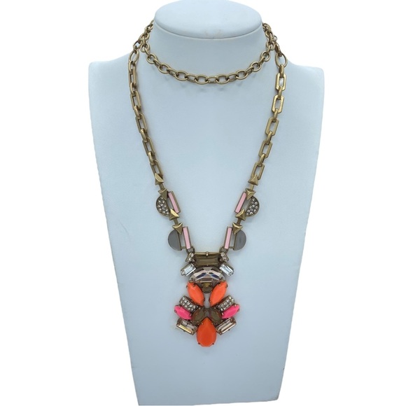 Signed STELLA & DOT Goldtone Orange Rhinestones 28" Necklace statement mat gold - Picture 8 of 9